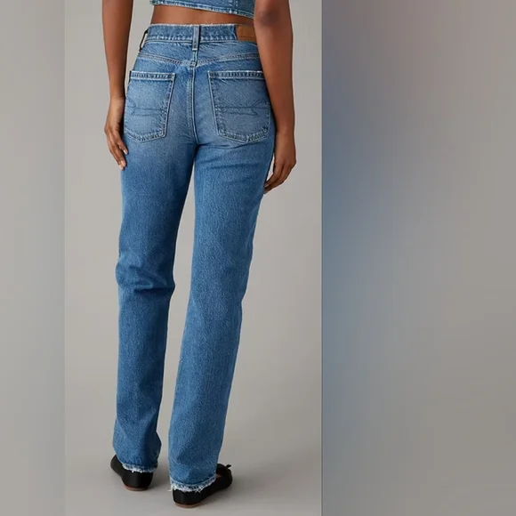 American Eagle Super High Rise Straight Rigid Jeans Size 14 Long - Picture 2 of 10